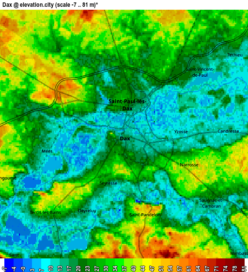 Zoom OUT 2x Dax, France elevation map