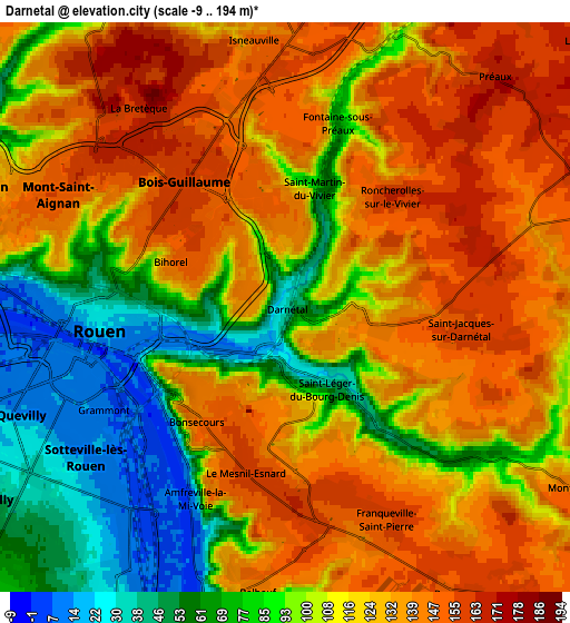 Zoom OUT 2x Darnétal, France elevation map