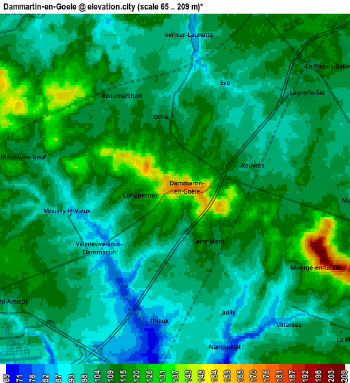 Zoom OUT 2x Dammartin-en-Goële, France elevation map