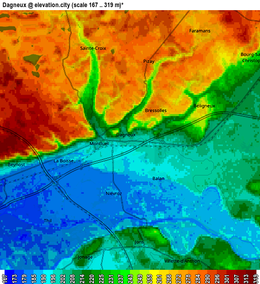 Zoom OUT 2x Dagneux, France elevation map