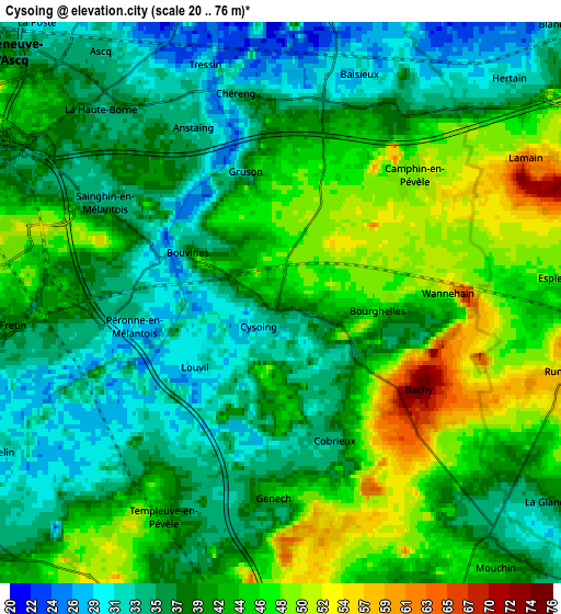 Zoom OUT 2x Cysoing, France elevation map