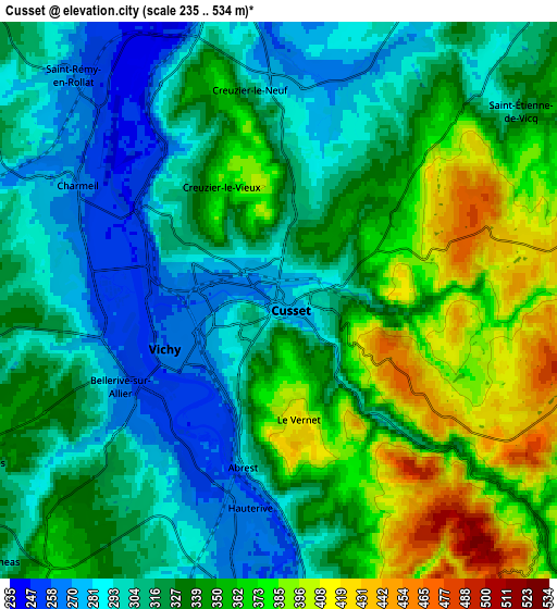 Zoom OUT 2x Cusset, France elevation map