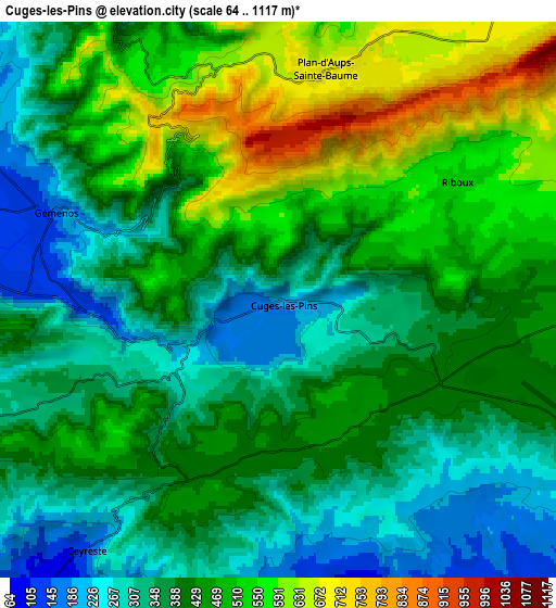 Zoom OUT 2x Cuges-les-Pins, France elevation map