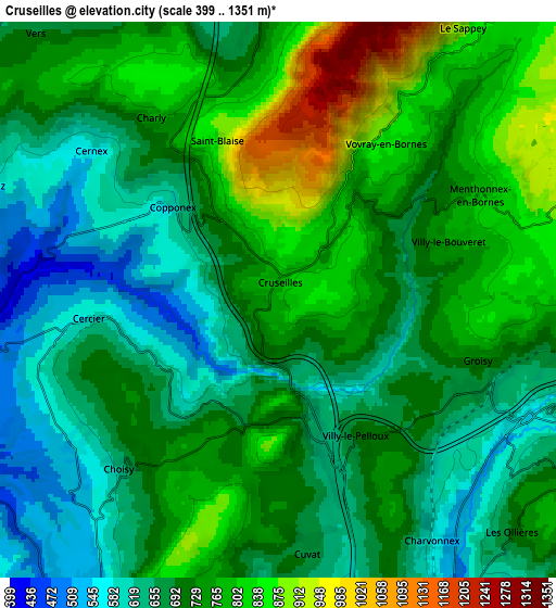 Zoom OUT 2x Cruseilles, France elevation map