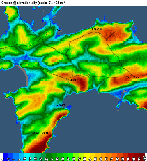 Zoom OUT 2x Crozon, France elevation map