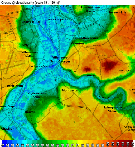 Zoom OUT 2x Crosne, France elevation map