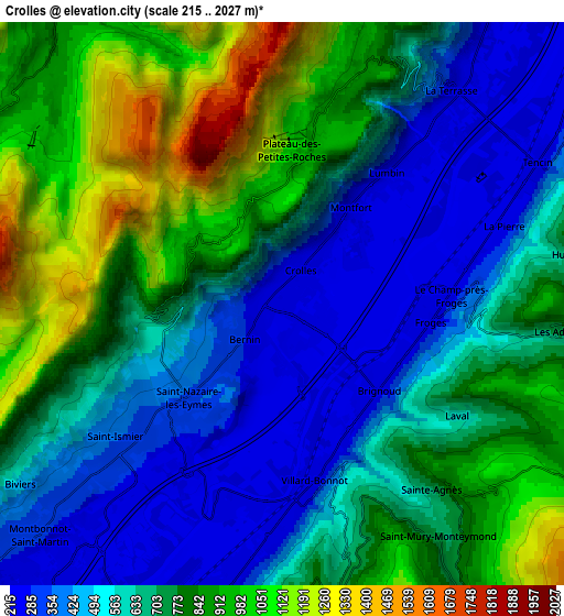 Zoom OUT 2x Crolles, France elevation map