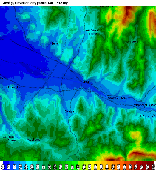 Zoom OUT 2x Crest, France elevation map