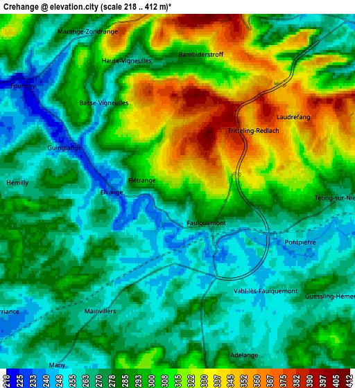 Zoom OUT 2x Créhange, France elevation map