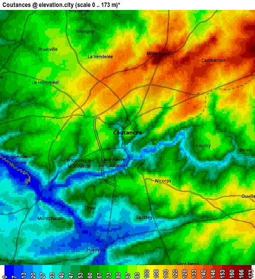 Zoom OUT 2x Coutances, France elevation map