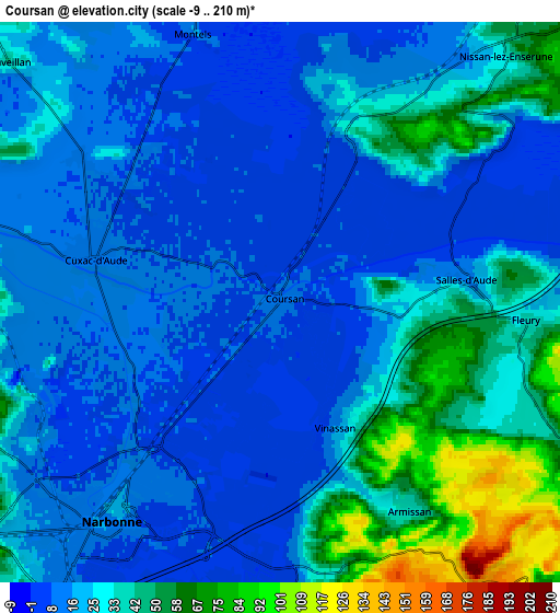 Zoom OUT 2x Coursan, France elevation map