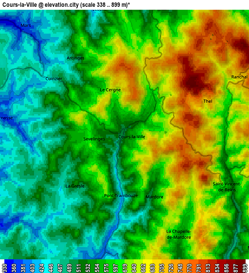 Zoom OUT 2x Cours-la-Ville, France elevation map