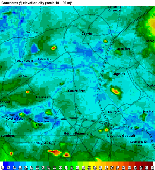 Zoom OUT 2x Courrières, France elevation map
