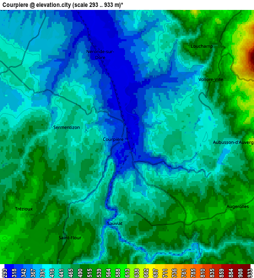 Zoom OUT 2x Courpière, France elevation map