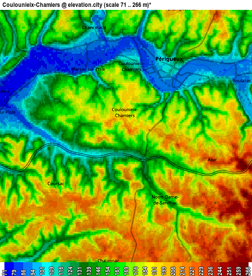 Zoom OUT 2x Coulounieix-Chamiers, France elevation map