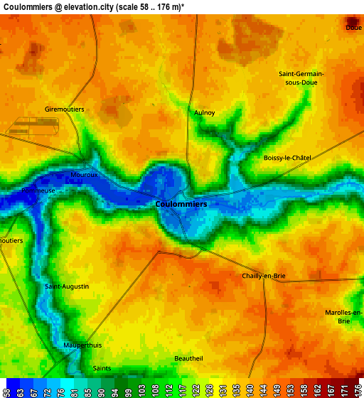 Zoom OUT 2x Coulommiers, France elevation map