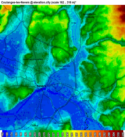 Zoom OUT 2x Coulanges-lès-Nevers, France elevation map