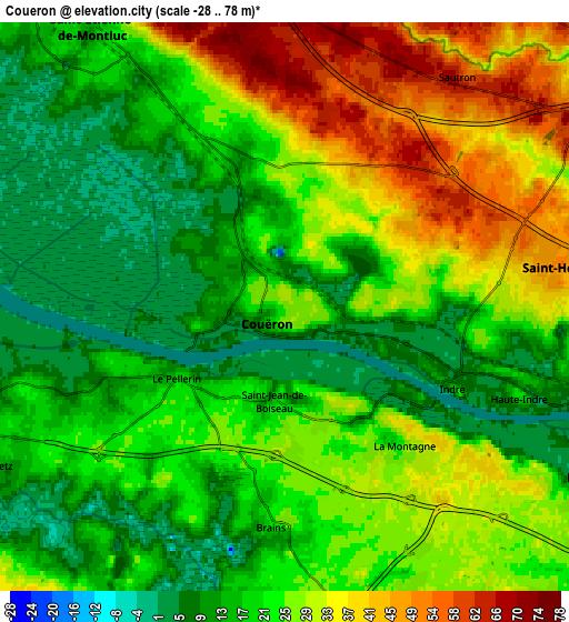 Zoom OUT 2x Couëron, France elevation map