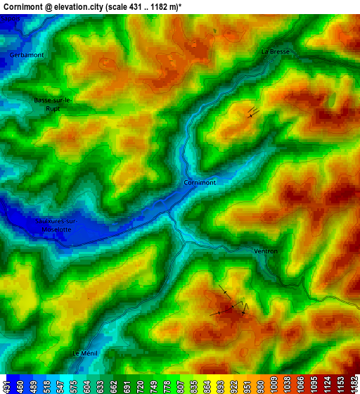 Zoom OUT 2x Cornimont, France elevation map