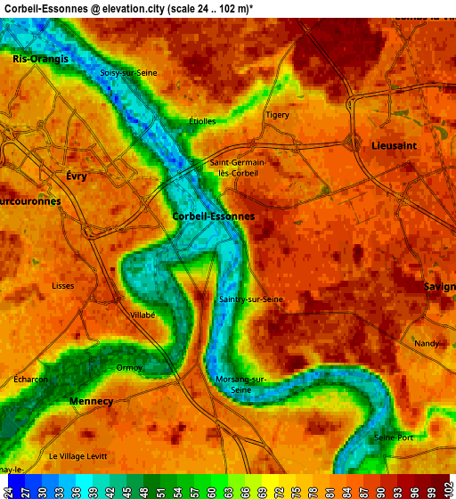 Zoom OUT 2x Corbeil-Essonnes, France elevation map