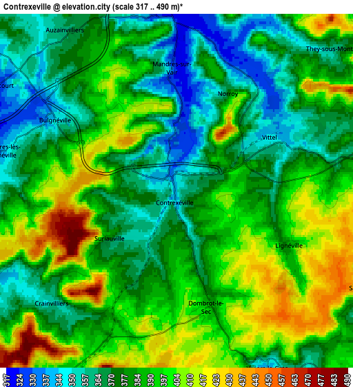 Zoom OUT 2x Contrexéville, France elevation map