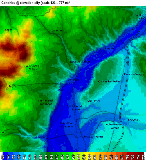 Zoom OUT 2x Condrieu, France elevation map