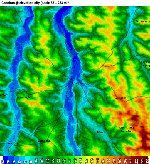 Zoom OUT 2x Condom, France elevation map