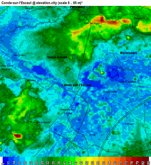 Zoom OUT 2x Condé-sur-l’Escaut, France elevation map