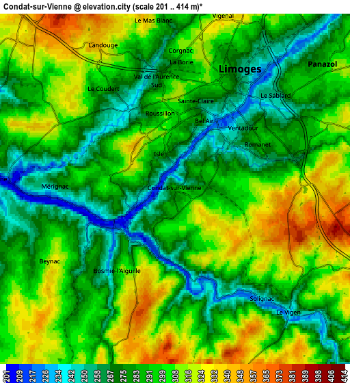 Zoom OUT 2x Condat-sur-Vienne, France elevation map