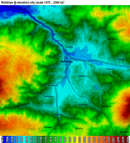 Zoom OUT 2x Refahiye, Turkey elevation map