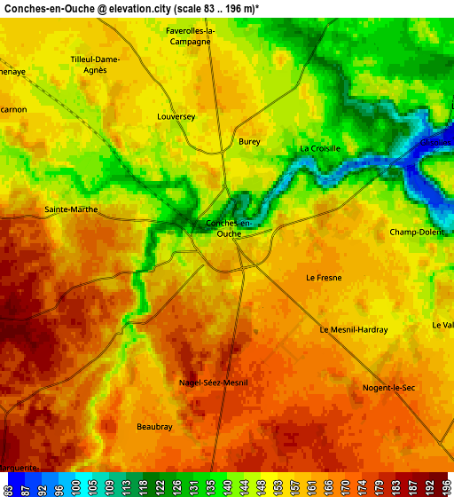 Zoom OUT 2x Conches-en-Ouche, France elevation map