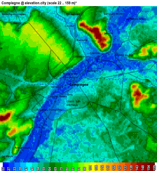 Zoom OUT 2x Compiègne, France elevation map