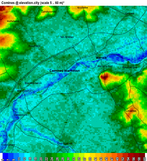 Zoom OUT 2x Comines, France elevation map