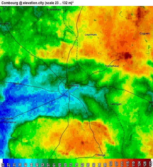 Zoom OUT 2x Combourg, France elevation map