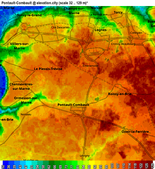 Zoom OUT 2x Pontault-Combault, France elevation map