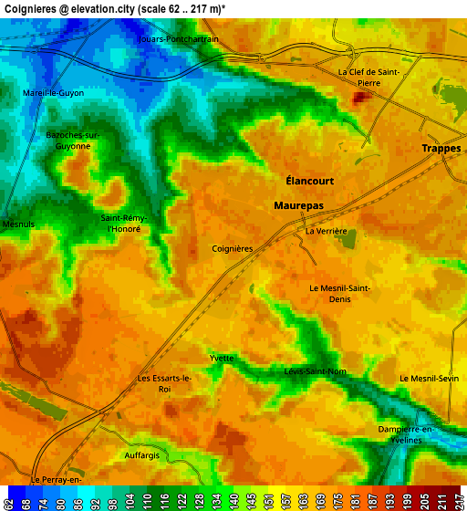 Zoom OUT 2x Coignières, France elevation map