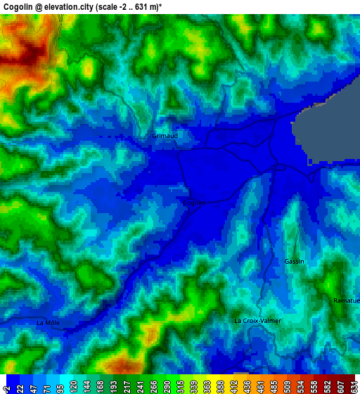 Zoom OUT 2x Cogolin, France elevation map