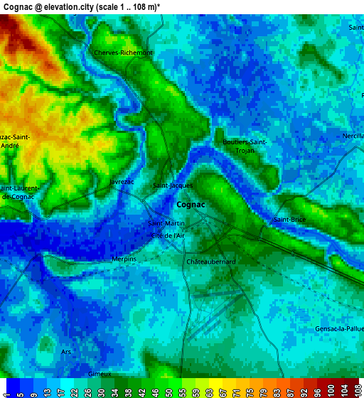 Zoom OUT 2x Cognac, France elevation map