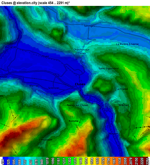 Zoom OUT 2x Cluses, France elevation map