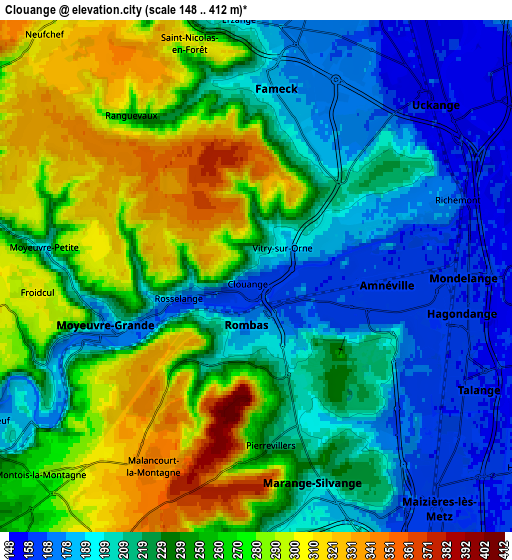 Zoom OUT 2x Clouange, France elevation map