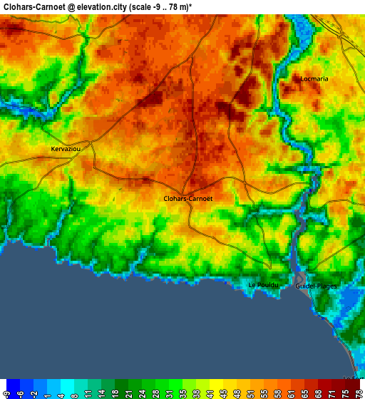 Zoom OUT 2x Clohars-Carnoët, France elevation map