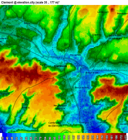 Zoom OUT 2x Clermont, France elevation map