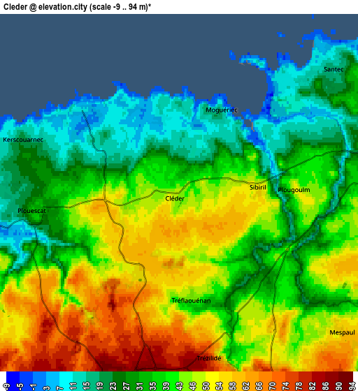 Zoom OUT 2x Cléder, France elevation map