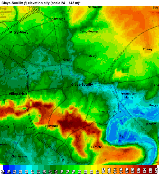 Zoom OUT 2x Claye-Souilly, France elevation map