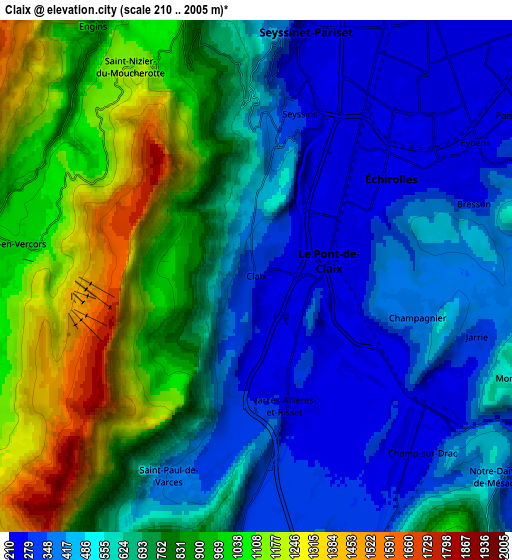 Zoom OUT 2x Claix, France elevation map