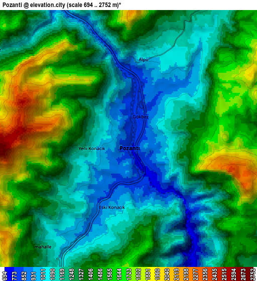 Zoom OUT 2x Pozantı, Turkey elevation map