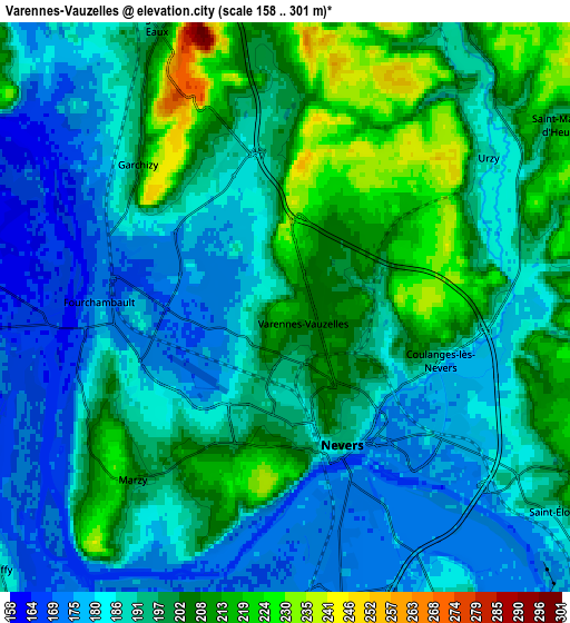 Zoom OUT 2x Varennes-Vauzelles, France elevation map