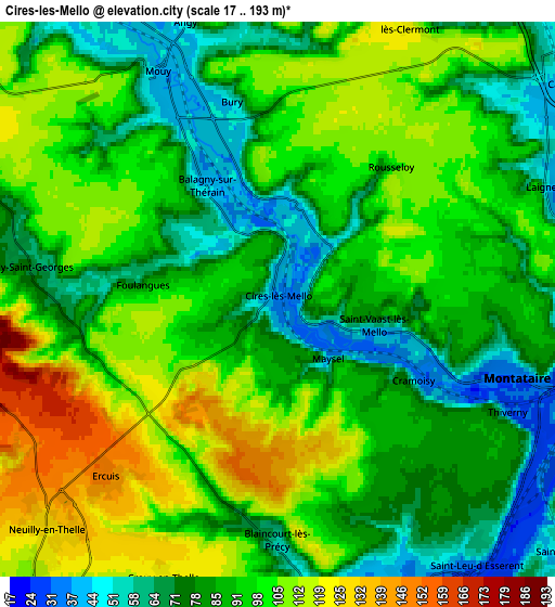 Zoom OUT 2x Cires-lès-Mello, France elevation map