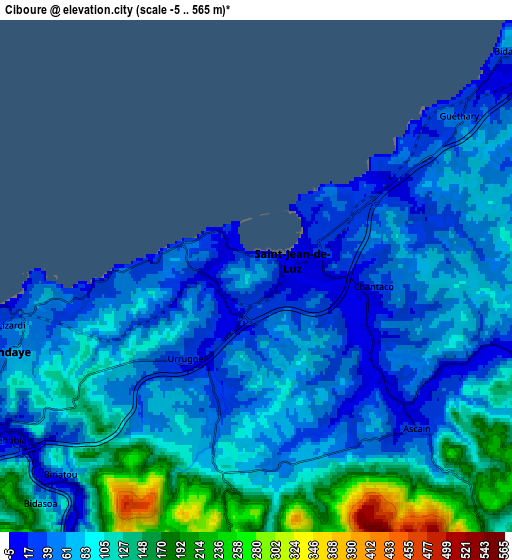 Zoom OUT 2x Ciboure, France elevation map