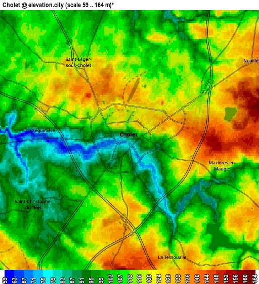 Zoom OUT 2x Cholet, France elevation map